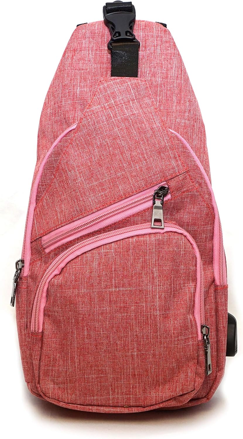 Anti-Theft Daypack Crossbody Sling Backpack, USB Charging Connector Port, Lightweight Day Pack for Travel, Hiking, Everyday, Regular, Black