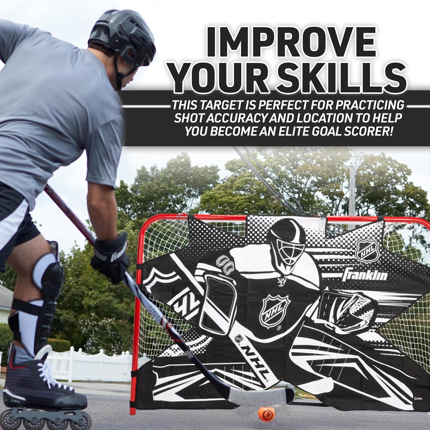Franklin Sports NHL Street Hockey Goalie Shooting Target - Shooter Tutor Hockey Goal Practice Target - Street Hockey Net Goalie Target - Easy Attach Targe