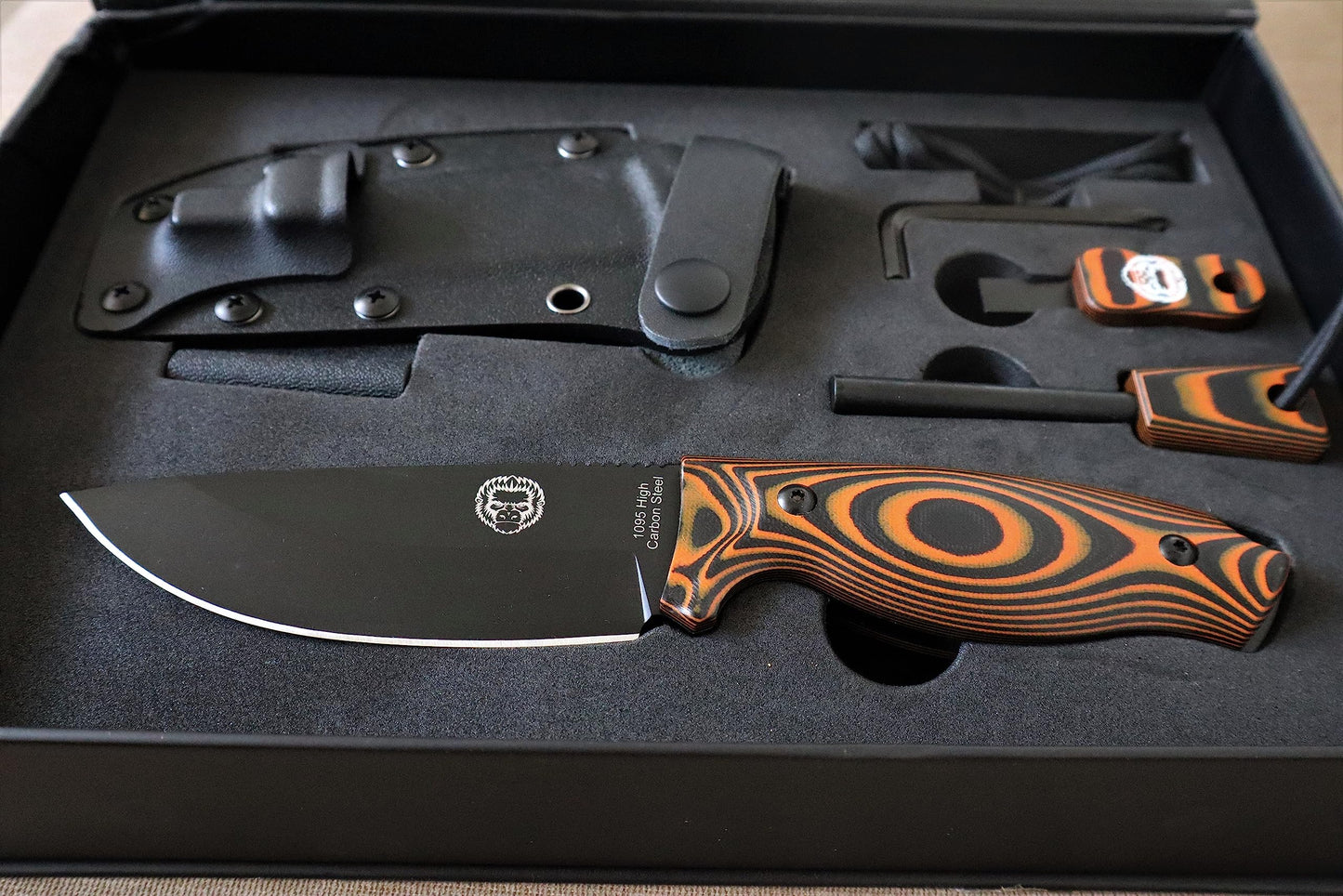 Holtzman's Gorilla Survival Bloodline Full Tang Fixed Blade Survival Knife with Kydex Sheath (Orange) - Durable 1095 High Carbon Steel