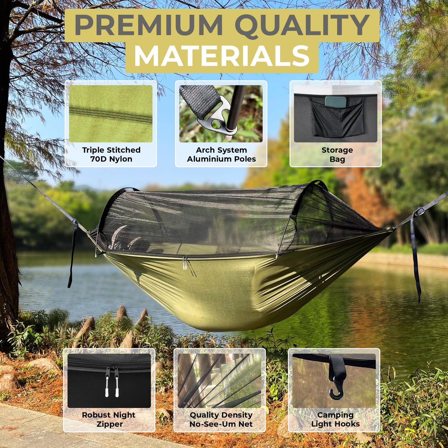 ADVOKAIR Camping Hammock with Mosquito Net Up to 500lbs, Ultralight and Portable Nylon Travel Hanging Hammock with Tree Straps, Perfect for Outside, Backpacking, Hiking and Backyard