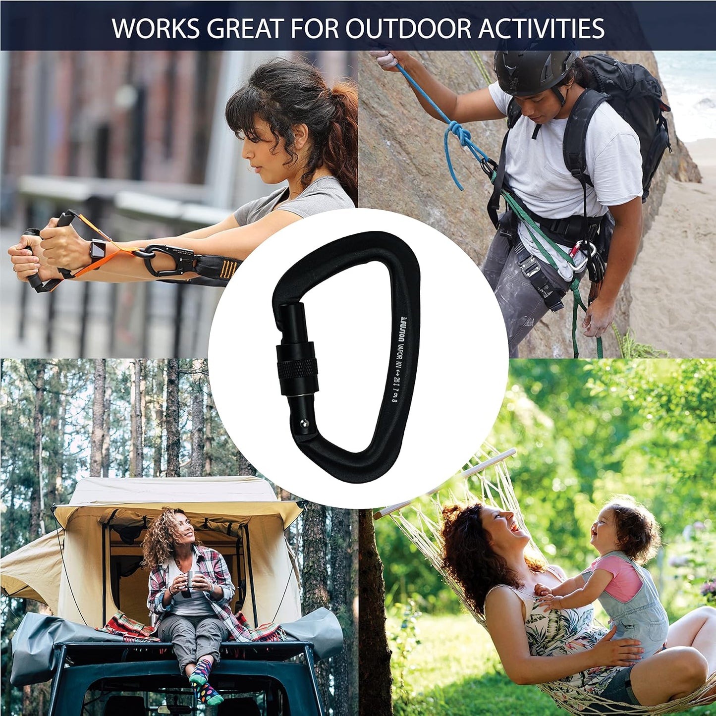 FUSION Climb Vapor III Military Tactical Matte Edition Aluminum Straight Gate Key Nose Modified D Carabiner Black, Hunting Carabiner (FP-8122-3ST-BLK)