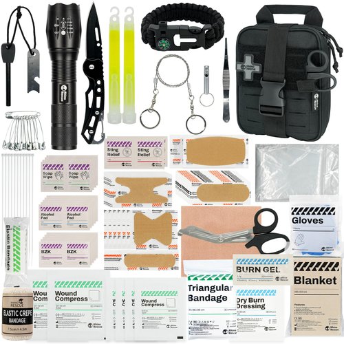 RHINO RESCUE Survival First Aid Kit, Emergency Kit Molle Pouch IFAK Medical Kit for Vehicles Car Camping Backpacking Hiking Hunting Black