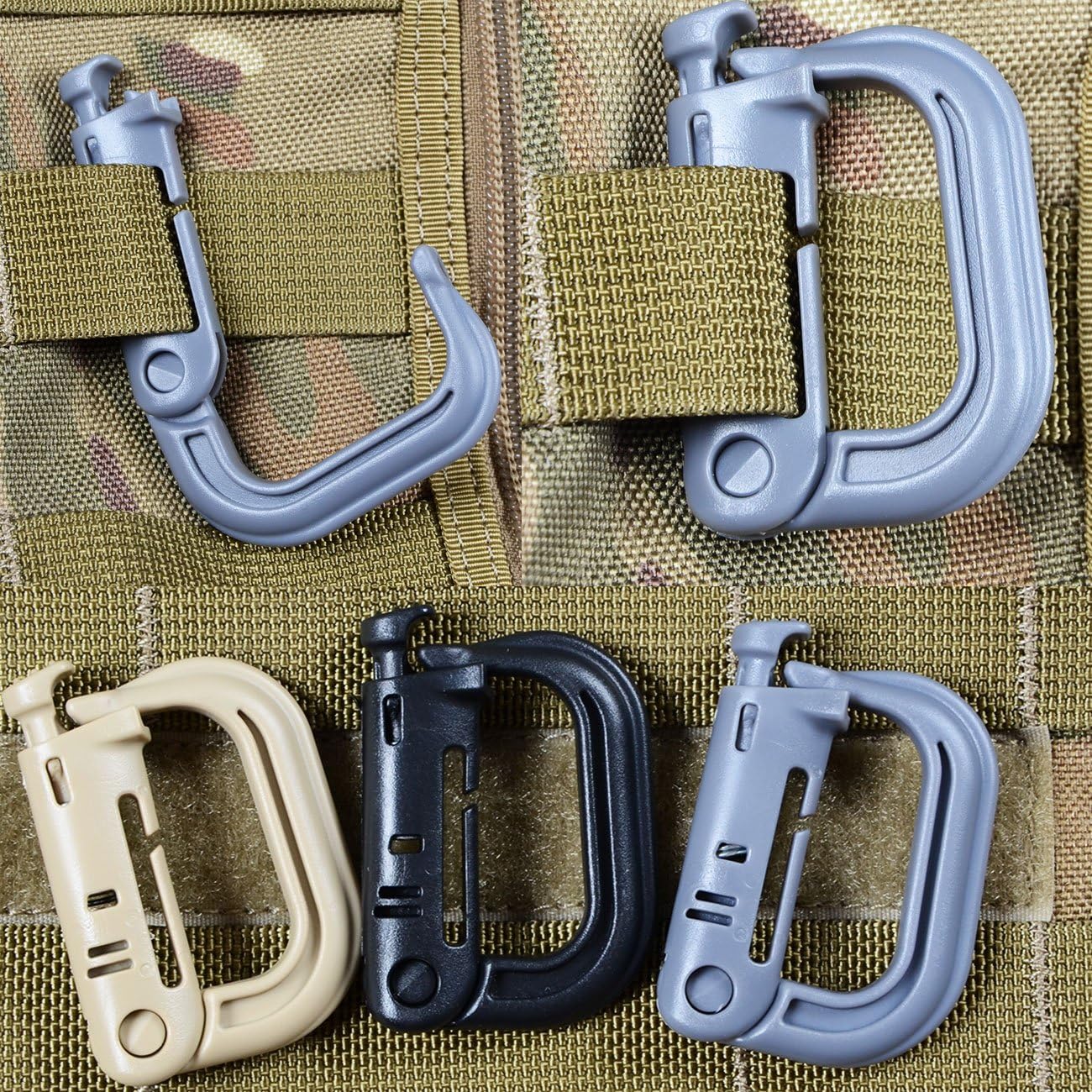 DYZD Tactical Gear ABS Plastic Molle D Ring Shape Buckle, Super-Handy Spring Snap Key Chain Clip Hook Screw Lock Buckle(4PCS)