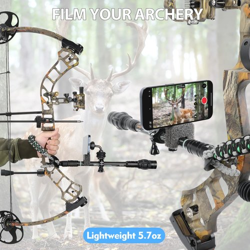 SUNYA Archery Bow Stabilizer Phone Mount. Strong Magnetic, Aluminum Alloy, with Damping System. Archery Phone Holder Compatible with Magsafe iPhone 15/14/13/12 or Other Phones. Flexible Viewing
