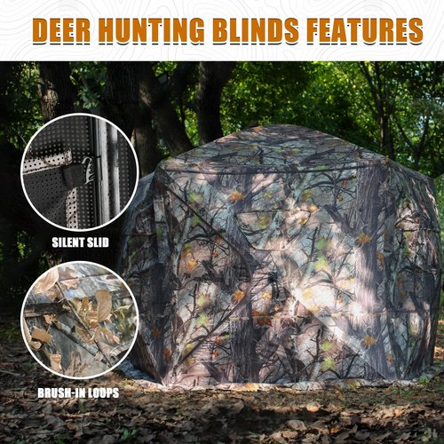ShedOFF Extra Large Hunting Blind 4 Person with Portable Hunting Chair, 288 Degree See Through Pop up Ground Blinds for Deer Turkey Duck Hunting, Bow Hunting Adjust Windows with Silent Zipper
