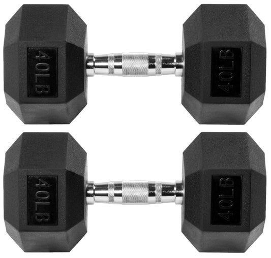 Fitvids Premium Rubber Encased Hex Dumbbell, 40LB Pair