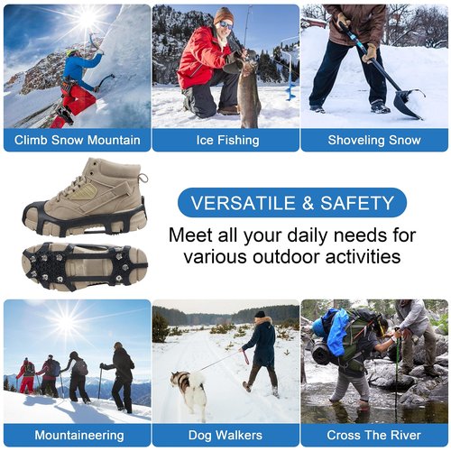 Crampons Ice Cleats for Shoes and Boots Traction Snow Cleats with 9 Studs Snow Cleats Chains Non Slip Rubber Crampons for Hiking Boots Men Women Ice Snow Winter Walking Climbing Fishing (M)