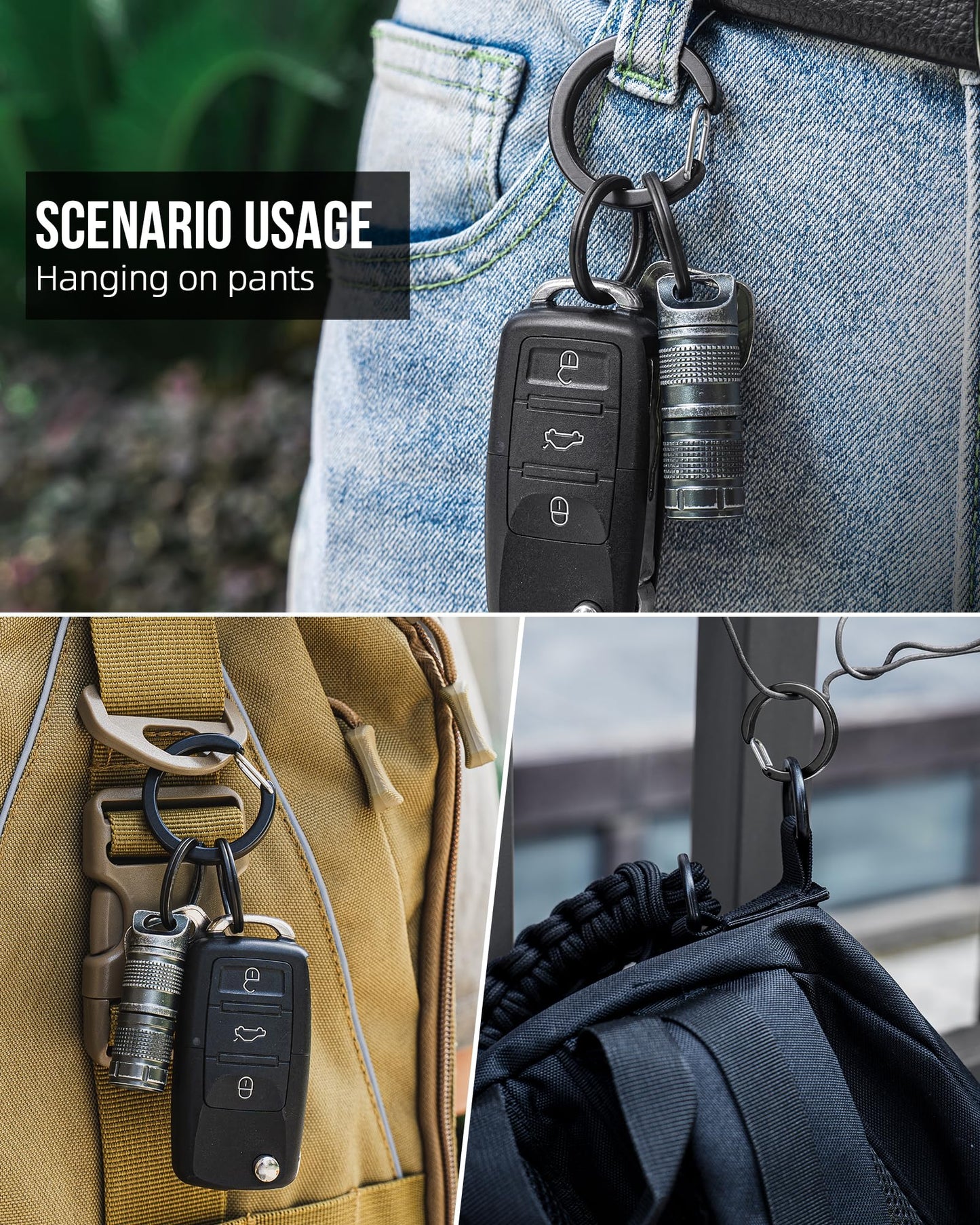 FEGVE Round Durable Carabiner Keychain Clip, 1.06" Titanium Black Spring Snap Hook Key Chain Clip for Keys DIY Crafts - 2pcs