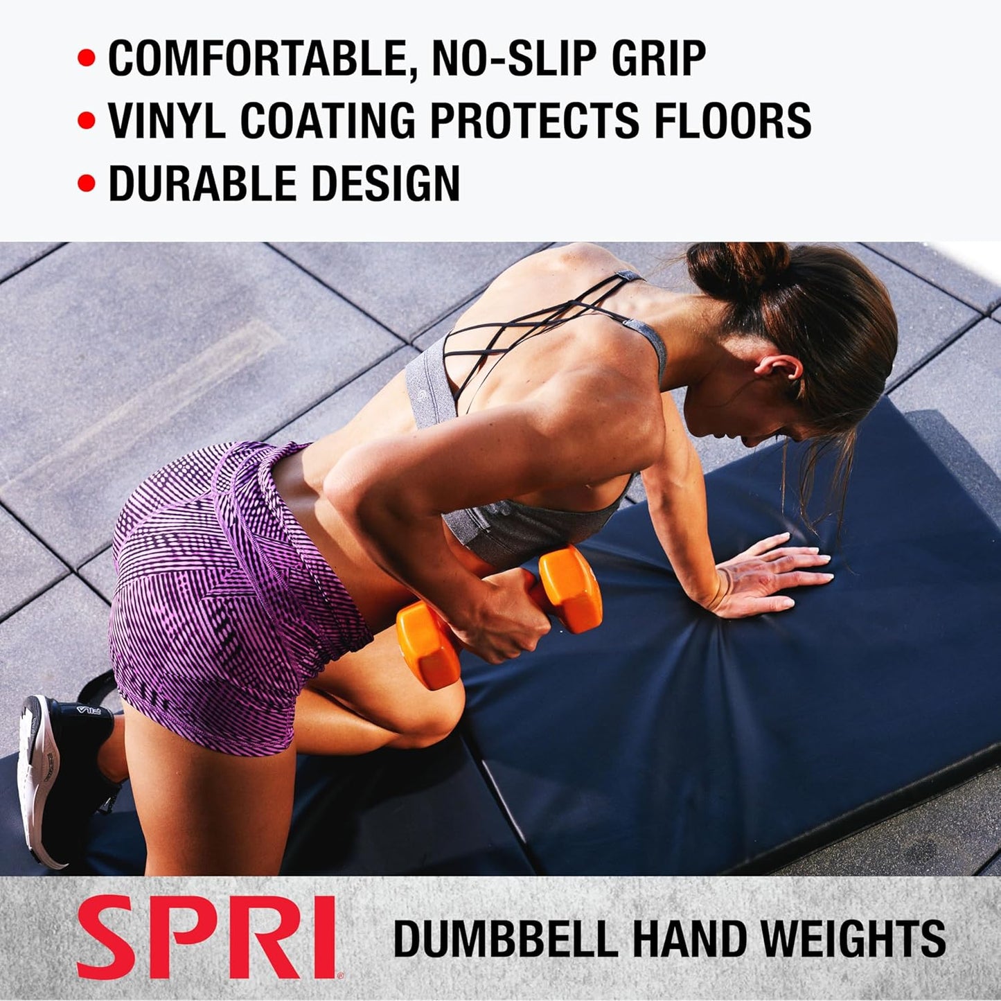 SPRI Dumbbells Hand Weights Set of 2 - Vinyl Coated Exercise & Fitness Dumbbell for Home Gym Equipment Workouts Strength Training Free Weights for Women, Men (1-10 Pound, 12, 15, 18, 20 lb)