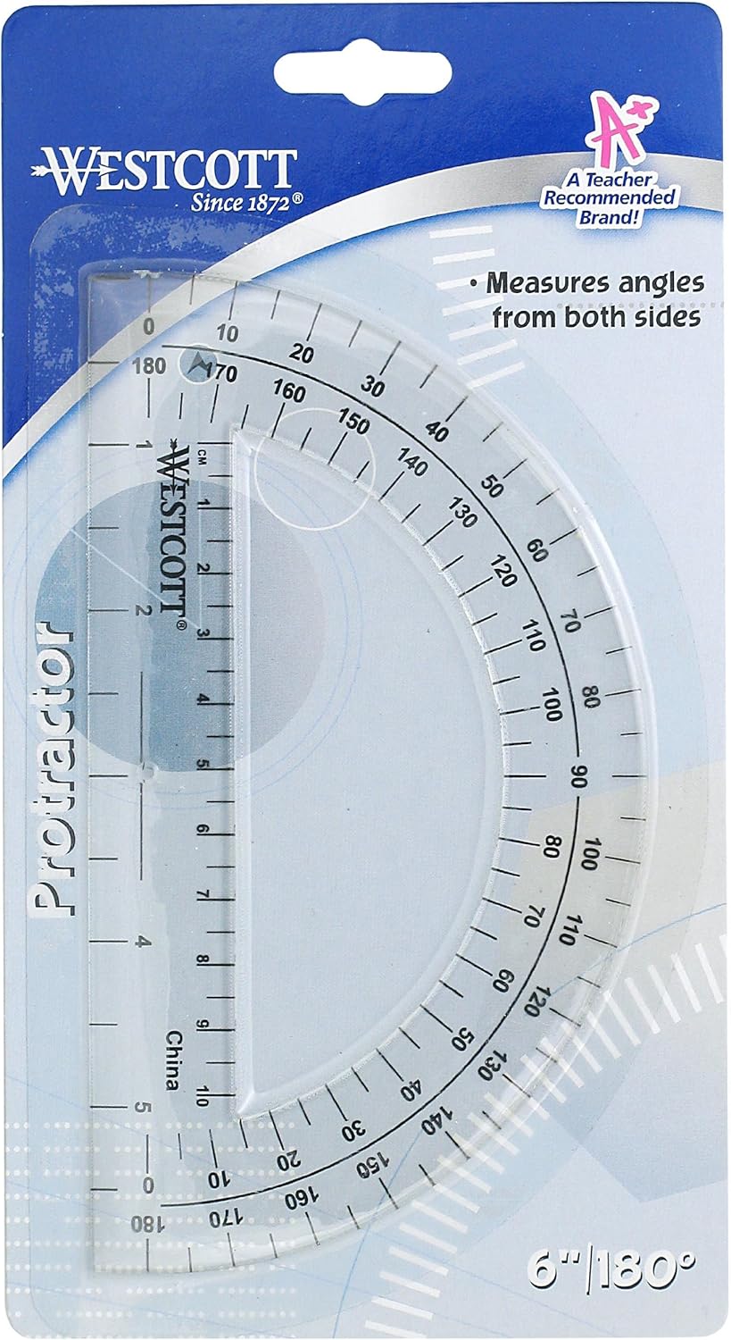 Westcott 6-Inch Plastic 180 Degree Protractor, Clear