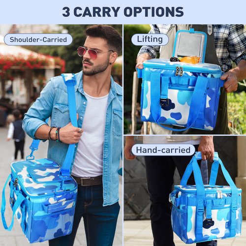 Tirrinia Soft Cooler Bag 24 Cans, Insulated Leakproof Portable Cooler with Lightweight & Adjustable Strap - Small Beach Cooler for Camping, Travel, Car, Picnic, Lunch Cooler Box, Blue Camo
