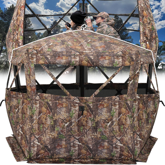 XProudeer Extra Large Hunting Blind 5-Sided Hunting Ground Blind for 3-4 Person 288 Degree See Through Deer Blinds Portable Camouflage Pop Up Blinds