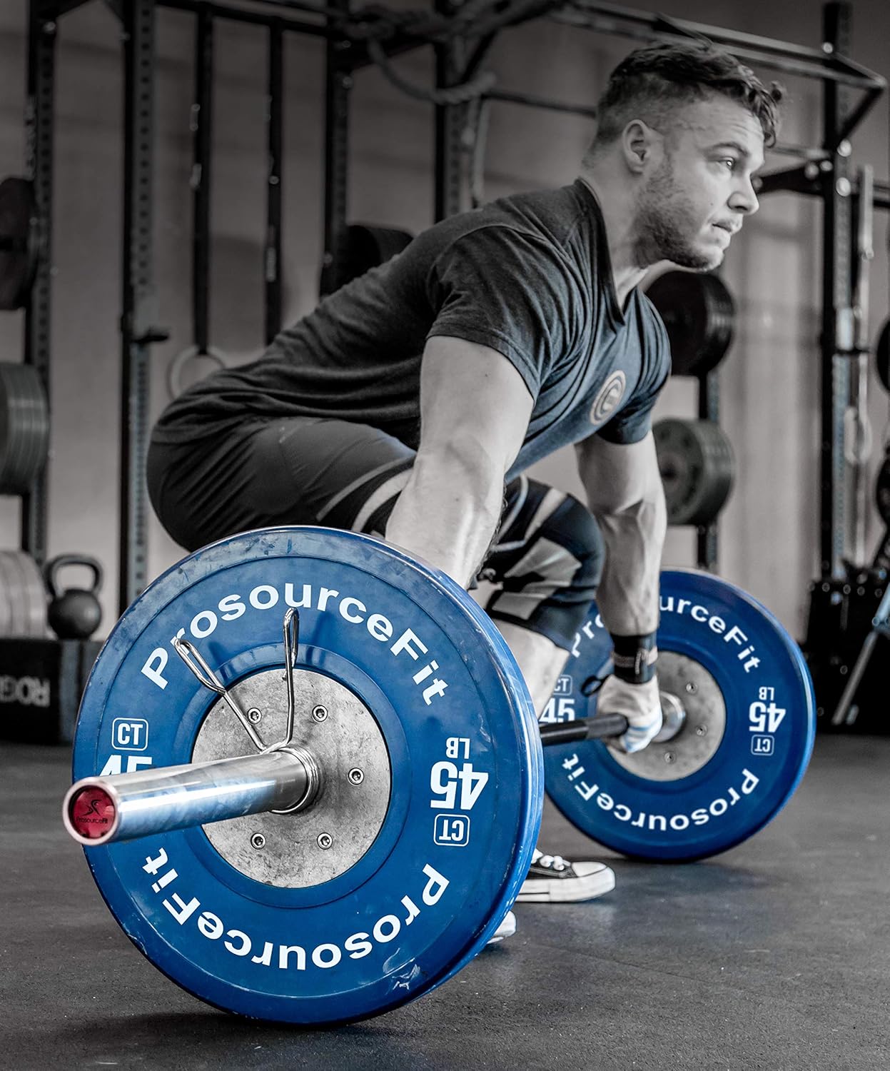 ProsourceFit Competition Color Training Bumper Plates, Rubber with Steel Insert, 45lb, Calibrated for Cross Conditioning, Power Lifting, Weight Training