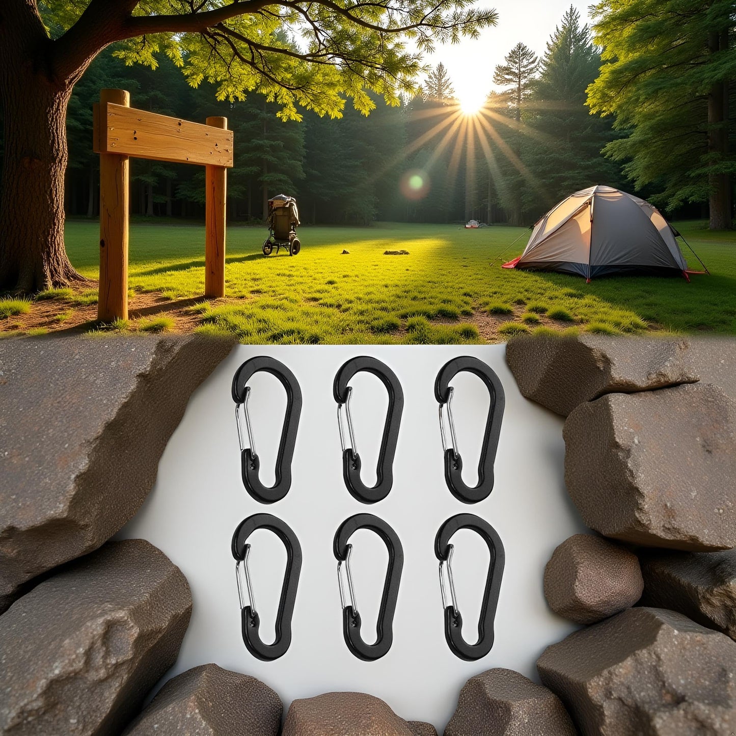 6Pcs Black Carabiner Clips Heavy Duty Bright Buckles Gourd Shape for Camping Accessory and Keychain Carabiners