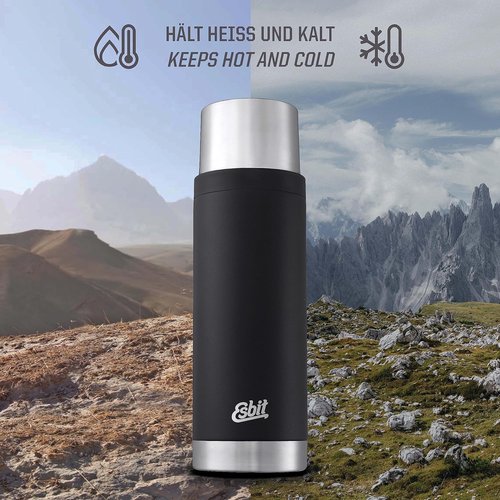 Esbit Sculptor Thermal Flask - Insulated Stainless Steel Bottle for Hot and Cold Drinks - 1000ml in Black with Cuff