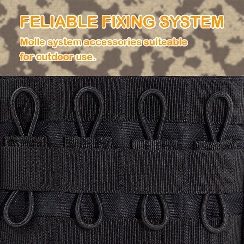 Demearly Heavy-Duty Elastic MOLLE Attachment Set - Mixed Sizes 8/10/13cm Elastic Clips for Tactical Backpacks, Gear & Outdoor Equipment Organization (14 Pack, Black)