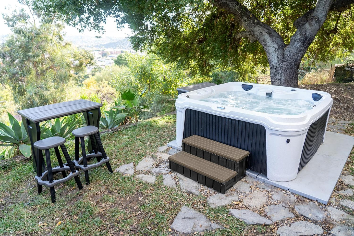 Confer Plastics Two Tier 36" Wide Deluxe Hot Tub Step. Non-Skid Spa Steps, Easy Installation, Sturdy, Long Lasting Upgrade to Your Space. Proudly Made in USA. - Espresso