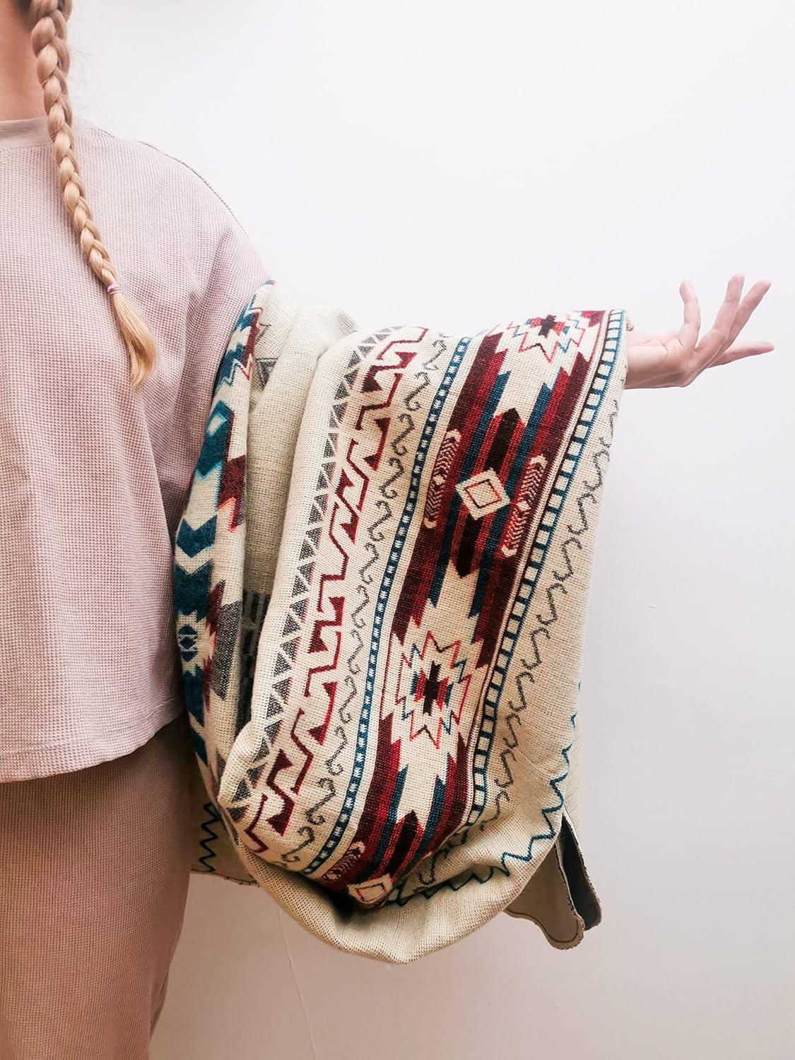 Inca Aztec Throw, Queen, King Blanket | Southwest Indian Navajo Boho Style | Native Cover for Camping, Bedding, Couch, Vanlife | Faux Alpaca, Lightweight, Hypoallergenic (Obsidian Black, Throw)