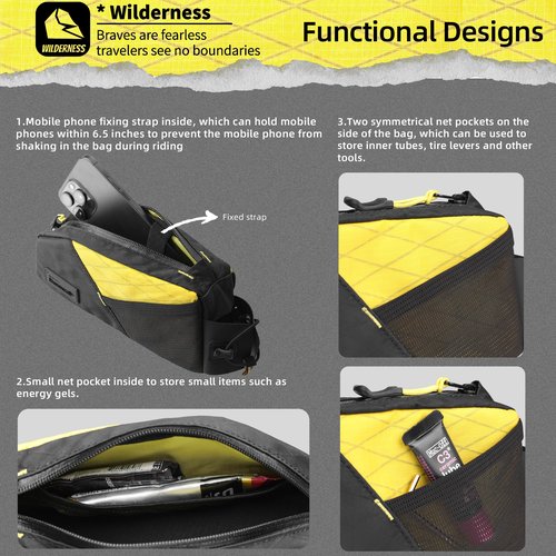 Rhinowalk Bike Top Tube Bag Bike Frame Bag 1.2L Waterproof Bicycle Bag Professional Cycling Accessories for Mountain Road Bike(Small)-Black