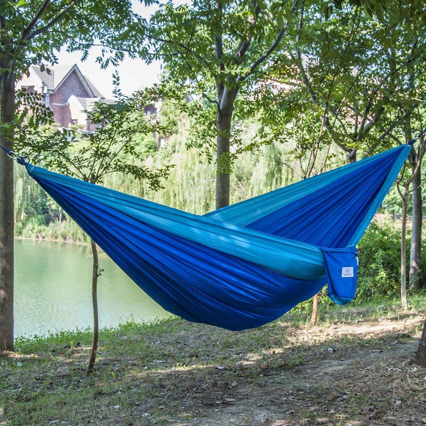 Portable Nylon Fabric Travel Camping Hammock Light Blue/Blue