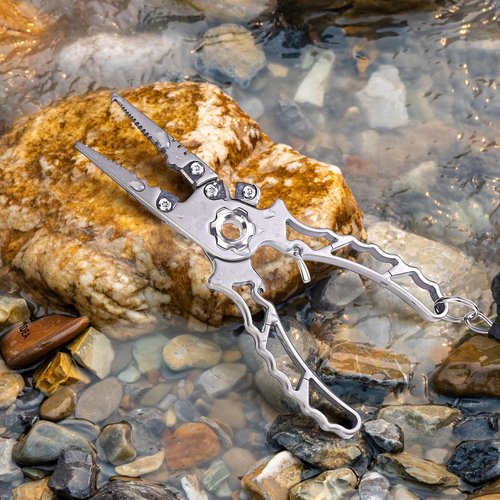 Hikolit Titanium Fishing Pliers Saltwater, Corrosion Resistant Fishing Pliers Hook Remover with Double Tungsten Cutters, Fishing Gear as Split Rings Pliers, Fishing Gifts for Men