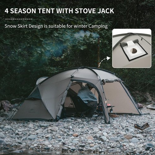 Naturehike Massif 4 Season Hot Tent with Stove Jack, 2 Person, UPF50+ Waterproof Windproof Winter Tent with Room and Hall