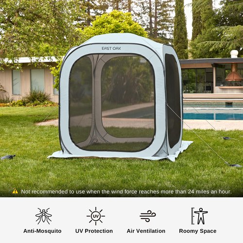 EAST OAK Screen House Tent Pop-Up, Portable Screen Room Canopy Instant Screen Tent 6 x 6 FT with Carry Bag for Patio, Backyard, Deck & Outdoor Activities, Light Blue