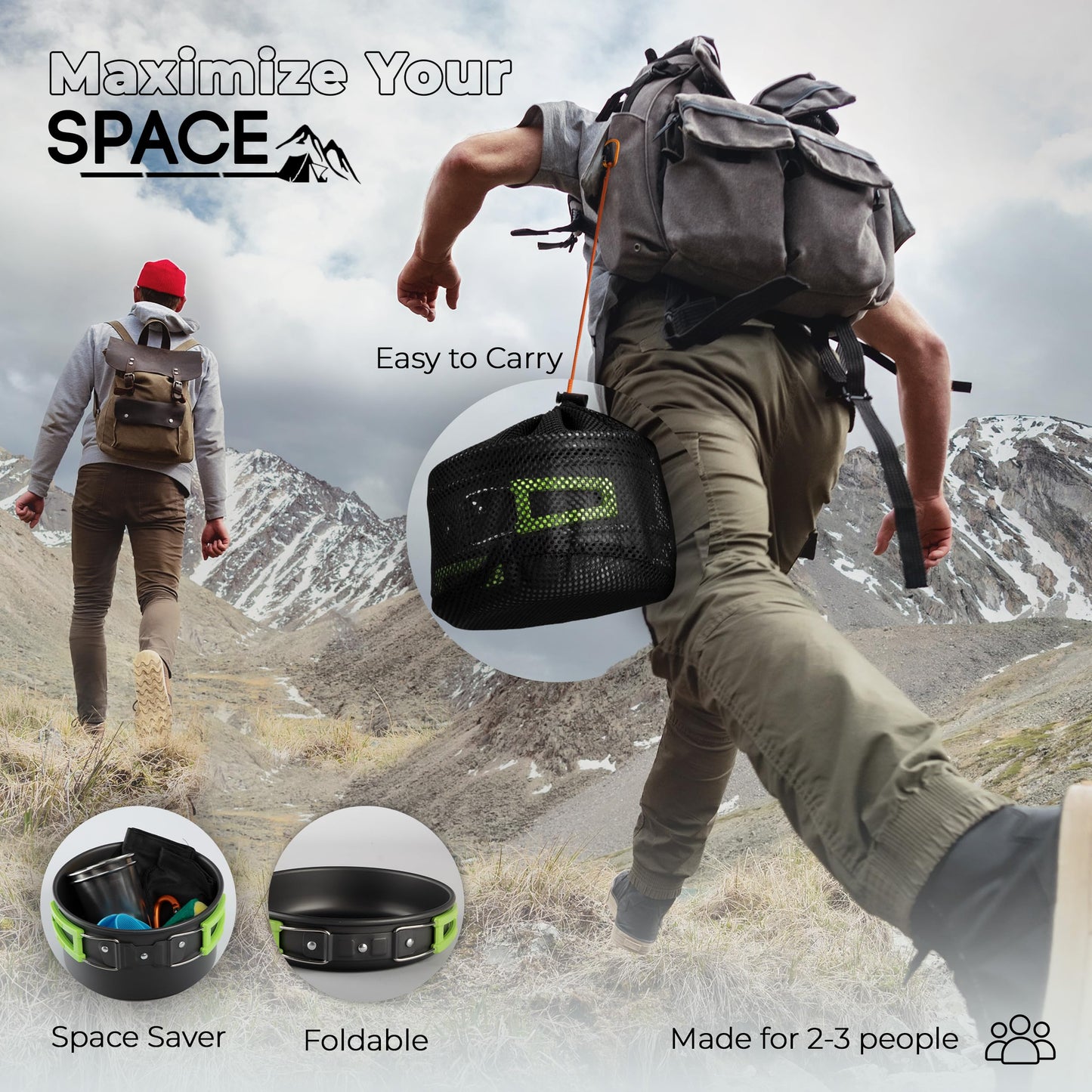 Fortitude21 Camping Cookware Set - 19-Piece Lightweight Backpacking Cookware with Pots, Pans, Utensils - Compact Outdoor Cooking Kit for Camping, Hiking, Backpacking & Survival