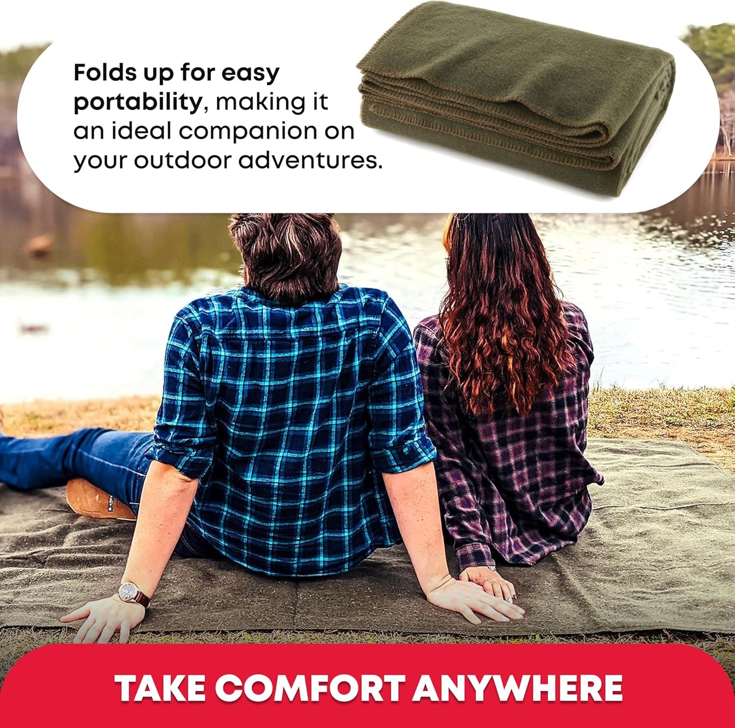 Ever Ready First Aid Olive Drab Green Warm Fire Retardant Blanket, 66" x 90"