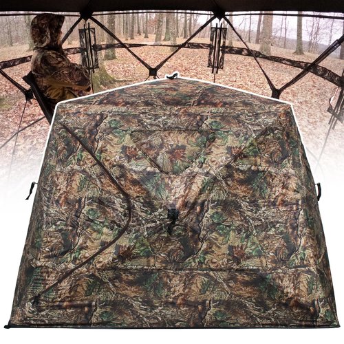 ShedOFF Wide Bottom Hunting Blind 1-3 Person with Portable Chair, 270 Degree See Through Pop up Ground Blinds for Deer Turkey Duck Hunting, Bow Hunting Adjust Windows with Silent Zipper