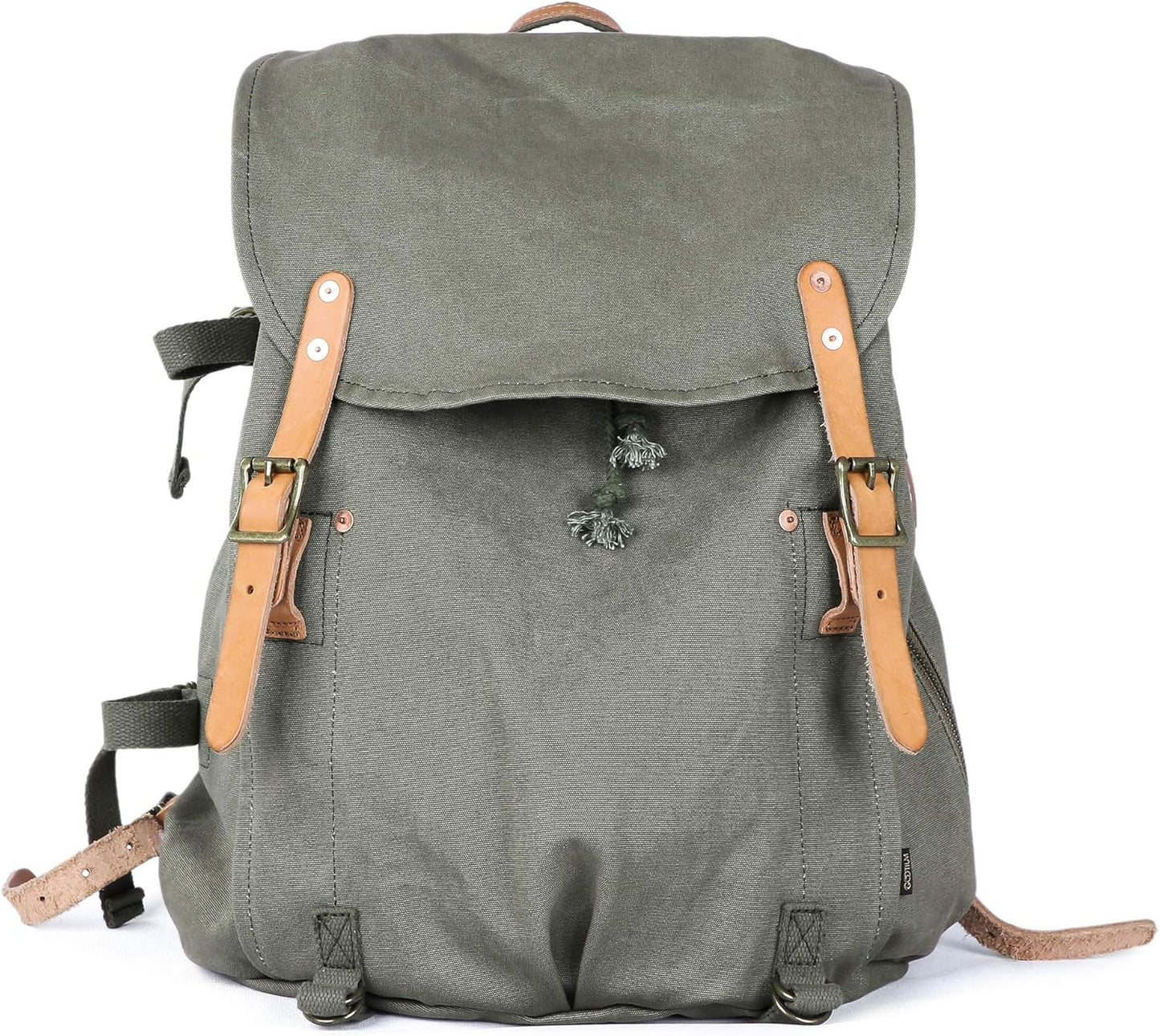 Gootium Canvas Backpack - Vintage Military Rucksack Travel Dayack, Green