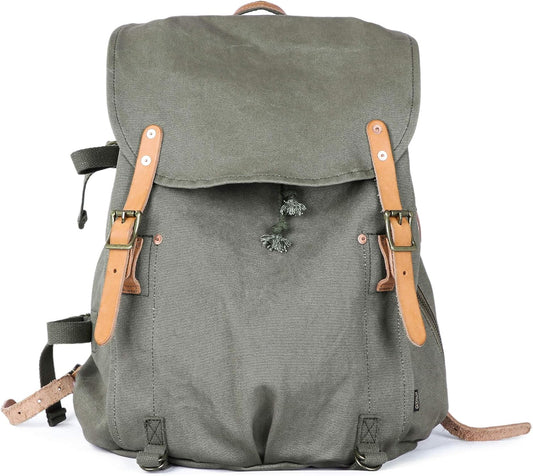 Gootium Canvas Backpack - Vintage Military Rucksack Travel Dayack, Green