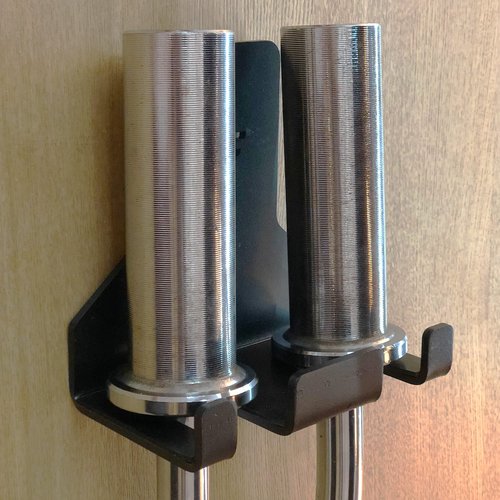 Olympic Barbell Hanger,Garage Gym Bar Wall Rack,Vertical Barbell Mount Rack,Space Saving Commercial or Home Gym Accessory,Holds Under 33mm Bar Size (Black 2 Hooks)