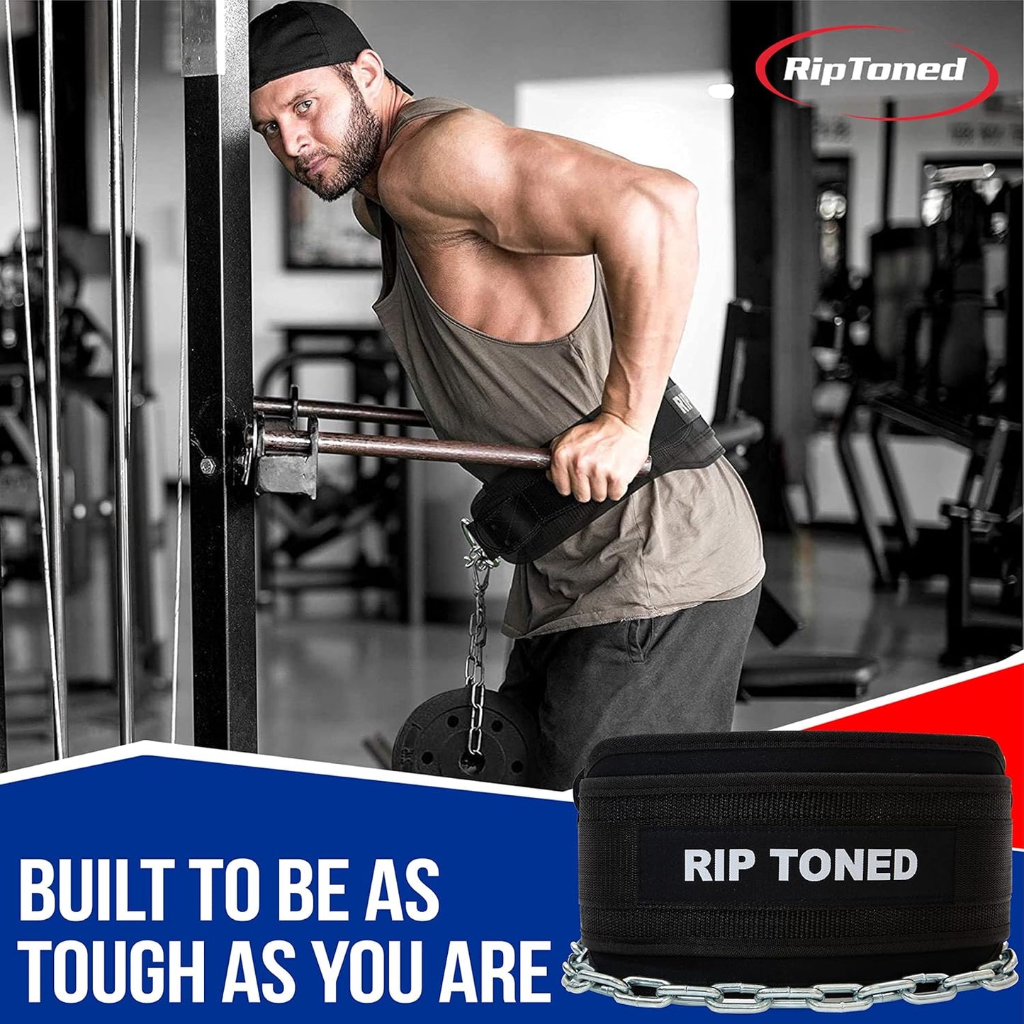 Rip Toned Dip Belt for Weight lifting, Pull Ups, Dips, Chin Ups - 36" Heavy Duty Steel Chain - Weight Belt with Chain for Weight Lifting, Powerlifting, and Strength Training