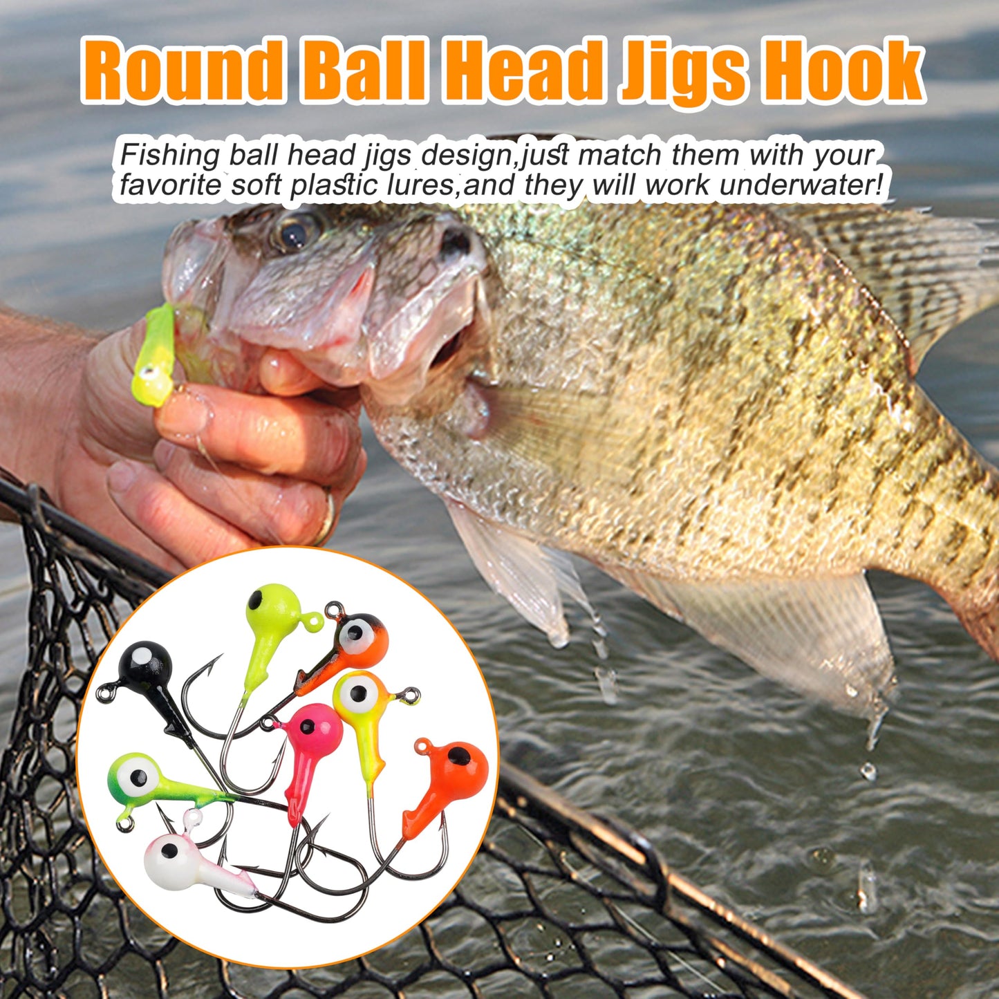 Fishing Hooks Jig Heads Crappie Jig Lure Hook Kit Fishing Lures Jig Head Bait Assorted 1/4oz 40pcs