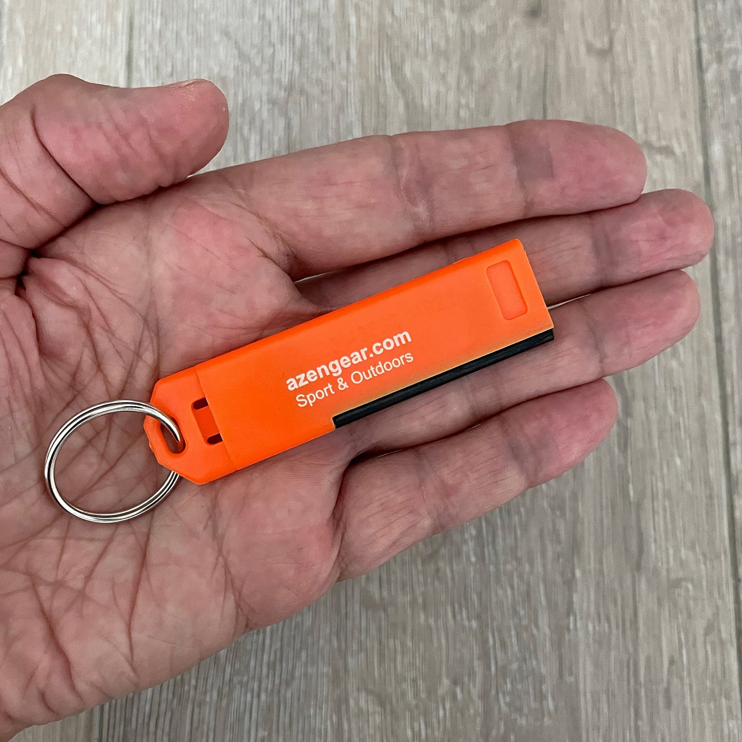 aZengear Survival Whistle with Flint Fire Starter Rod & Keyring - Loud, Pealess, Light, Thin, Waterproof - for Emergency, Hiking, Rescue, Safety, Dog Walking, EDC (Dark Orange)