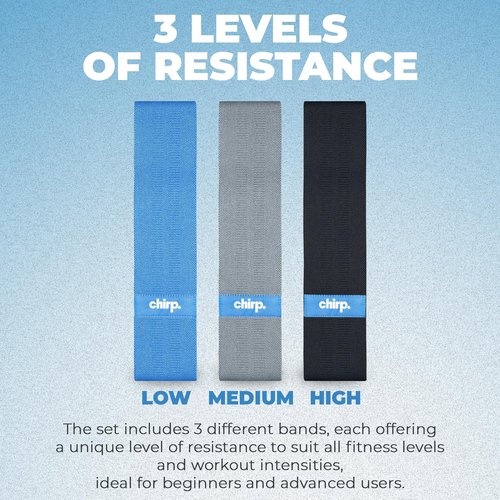 Chirp Premium Quality Resistance Bands - Versatile, Strength, Flexibility, and Physical Therapy, Durable Exercise, Gym, Workout Bands for Men and Women - 3 Levels of Resistance, 31.5 Inches.
