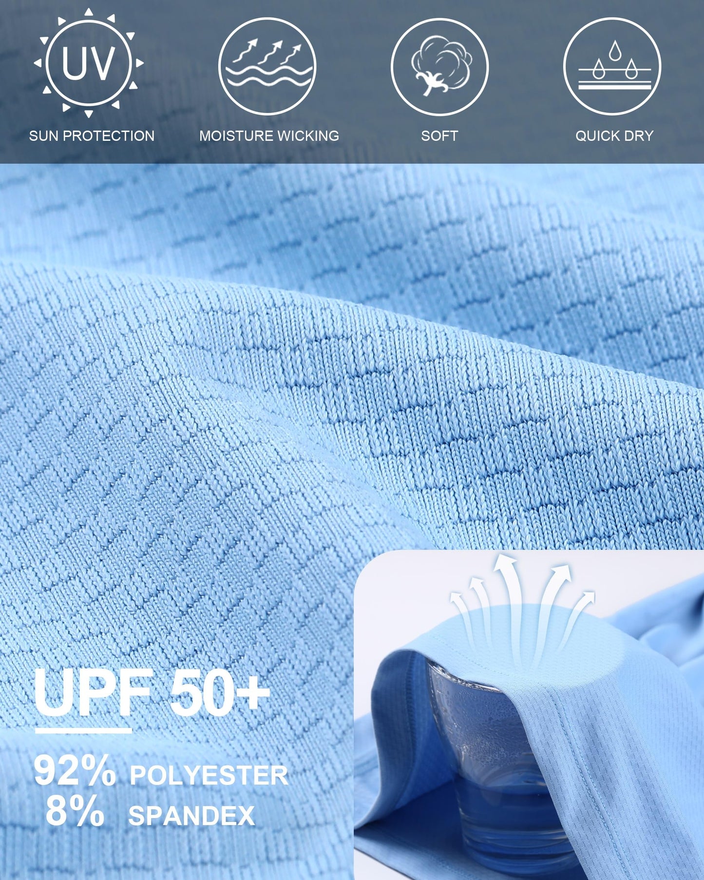 Roadbox Men's UPF 50+ UV Sun Protection Shirts, Lightweight Long Sleeve Water Swim Rash Guard for Fishing Running Hiking Blue