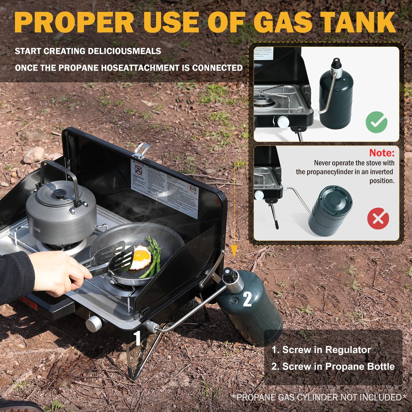 FEASTO Camping Propane Stove, Portable Camping Grill Stove, Push-Button Ignition, Adjustable Windproof Burners, Wind Guards, Folding Legs, 28,000 BTU Camping Stove, Outdoor Camping Cooking, Picnic