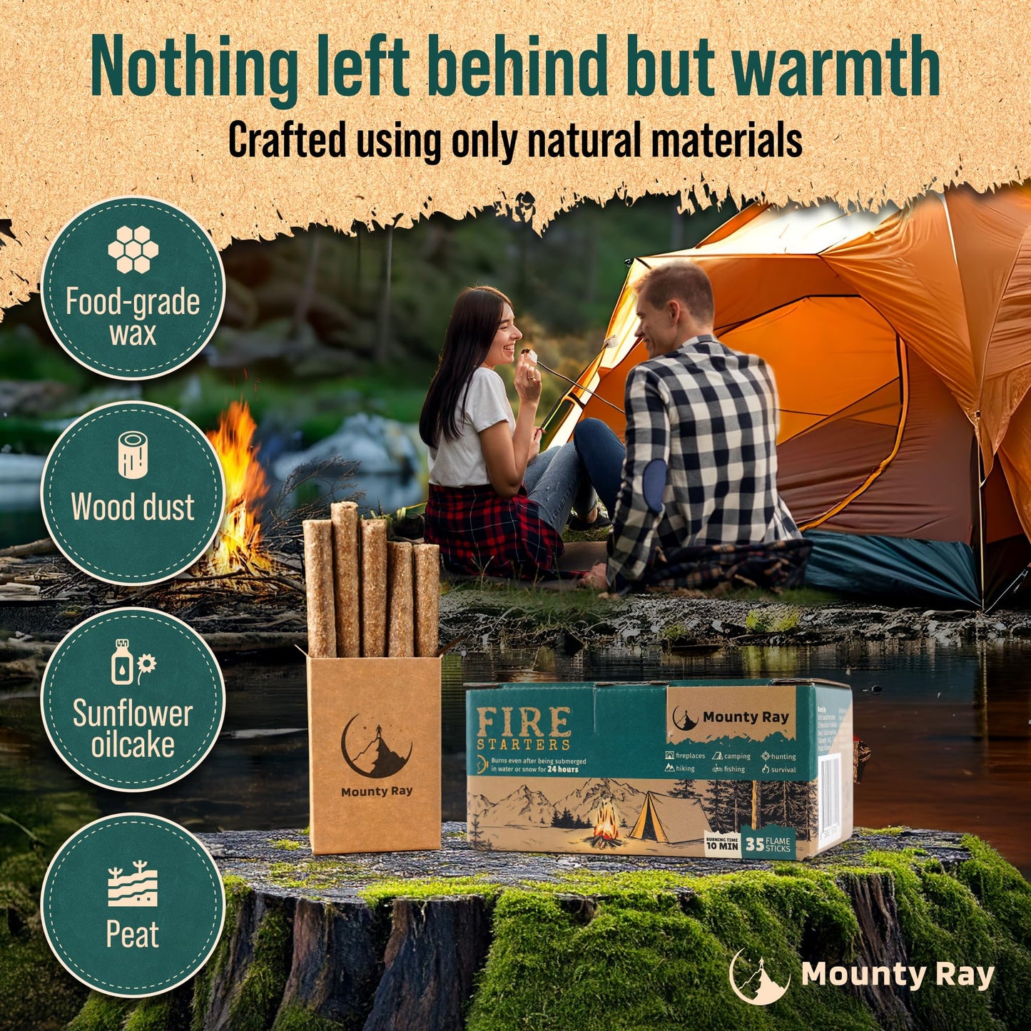 35 pcs Fire Starters for Campfires - Natural Fire Starters Sticks - Water Resistant & Odorless - All-Weather Charcoal Starter - for Indoor and Outdoor Use