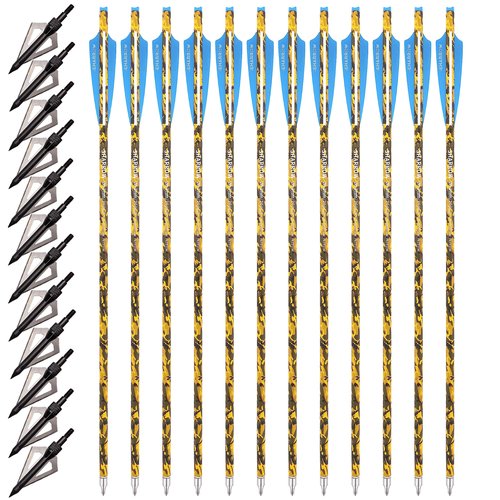 ZSHJGJR Archery Crossbow Bolts 16 17 18 20 22 Inch Carbon Crossbow Arrows Camo Shaft with Screw-in Hunting Broadheads for Crossbow Hunting Shooting 6/12PCS (12, Blue & White, 20 Inch)