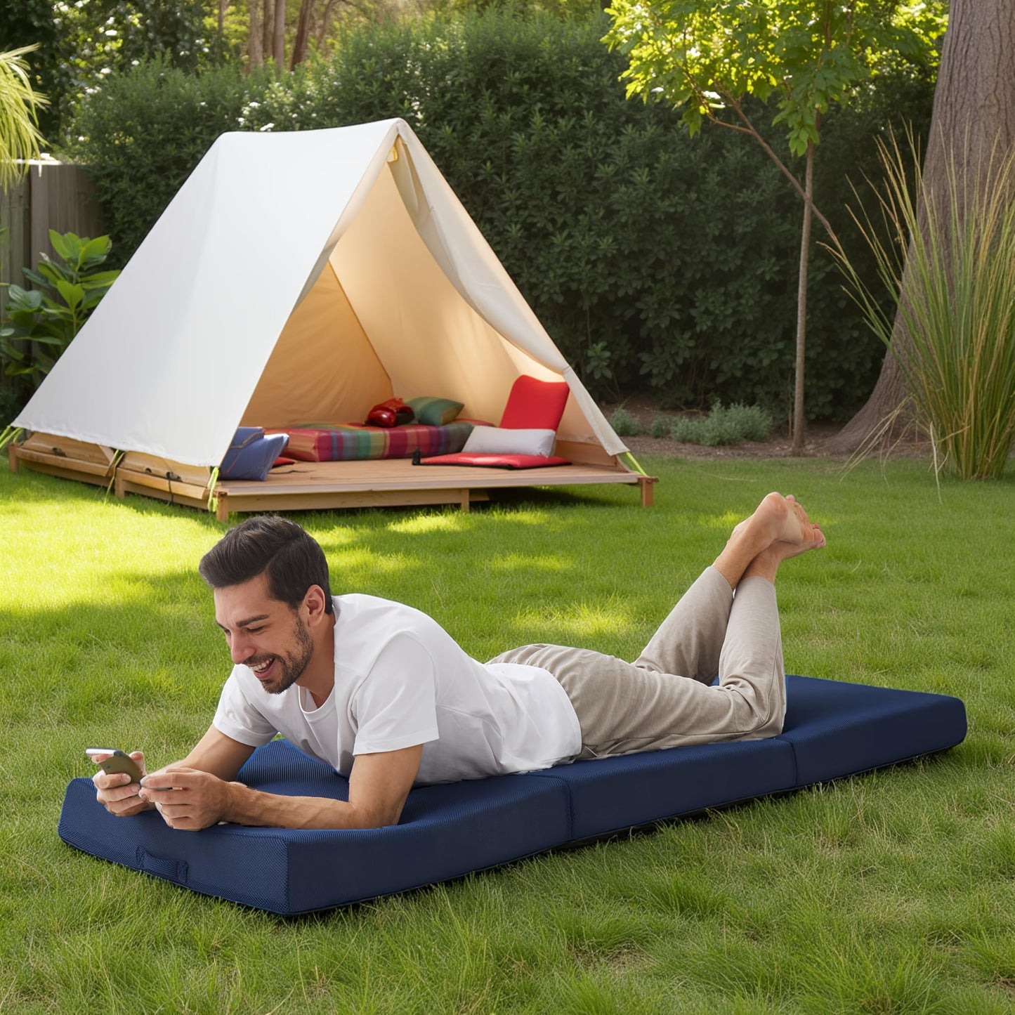 Jamdok 75 X 30 X 3 Inch Foam Folding Sleeping Pad,Trifold Mattress,Machine Washable Mesh Cover,Cot Size Floor Mattress Topper,Guest Bed for Adult,Camping Mat