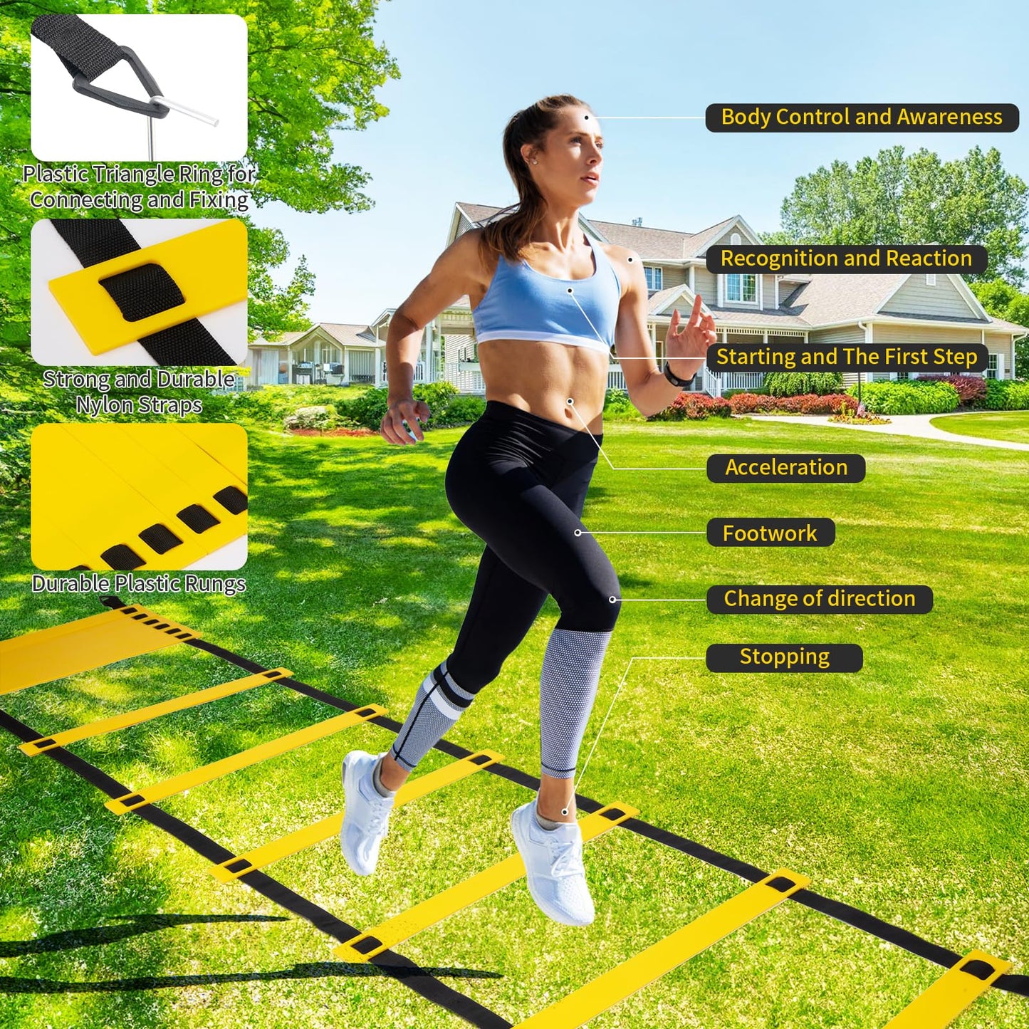 9TH SHOP Speed Ladder Agility Ladder, Football Training Equipment Set-20feet 12 Rungs Speed Ladder,10 Disc Cones, Resistance Parachute, Jump Rope, 4 Resistance Bands