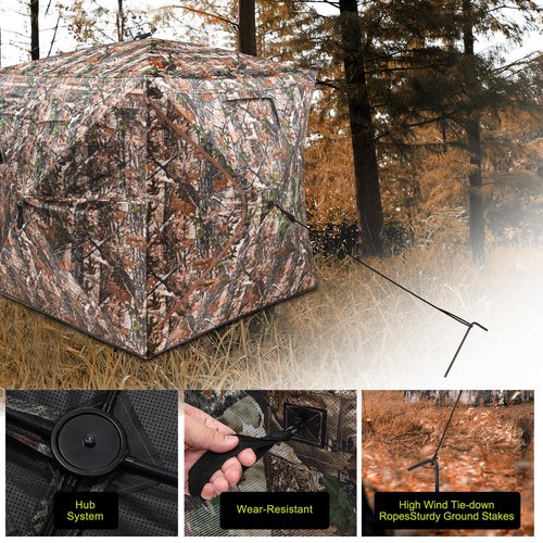 PY SUPER MODE Camouflage Hunting Blind See Through with Carrying Bag,2-3 Person,270 Degree,Pop Up Ground,Portable,Resilient,Deer & Turkey Hunting