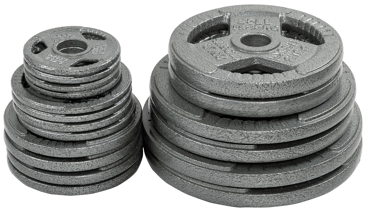 Signature Fitness Cast Iron Olympic 2-inch Plates Weight Plates for Strength Training, 280LB Set, Style #5, No Clips, Multiple Packages