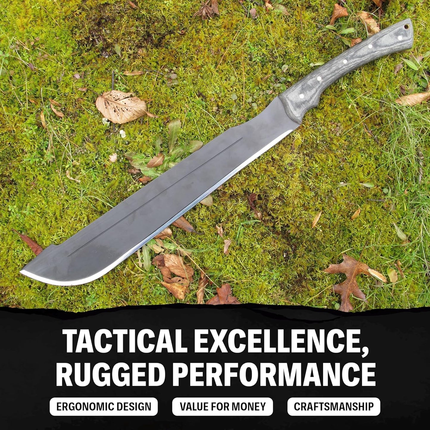 Condor Tool & Knife Discord Machete - 1075 High Carbon Steel Tactical Machete with a Micarta Handle - Hand Crafted Welted Leather Sheath - 3mm Thick - 17.5in Blade - 42oz
