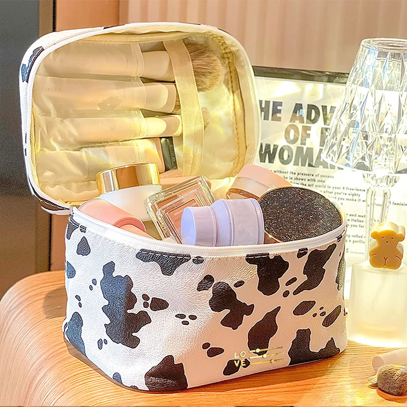 Waterproof Cow Print Makeup Bag | Travel Cosmetic Organizer for Women