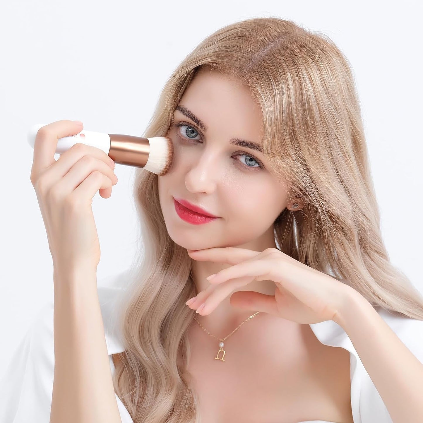 DUcare Flat Top Kabuki Foundation Brush | Rose Gold & White | For Liquid & Cream