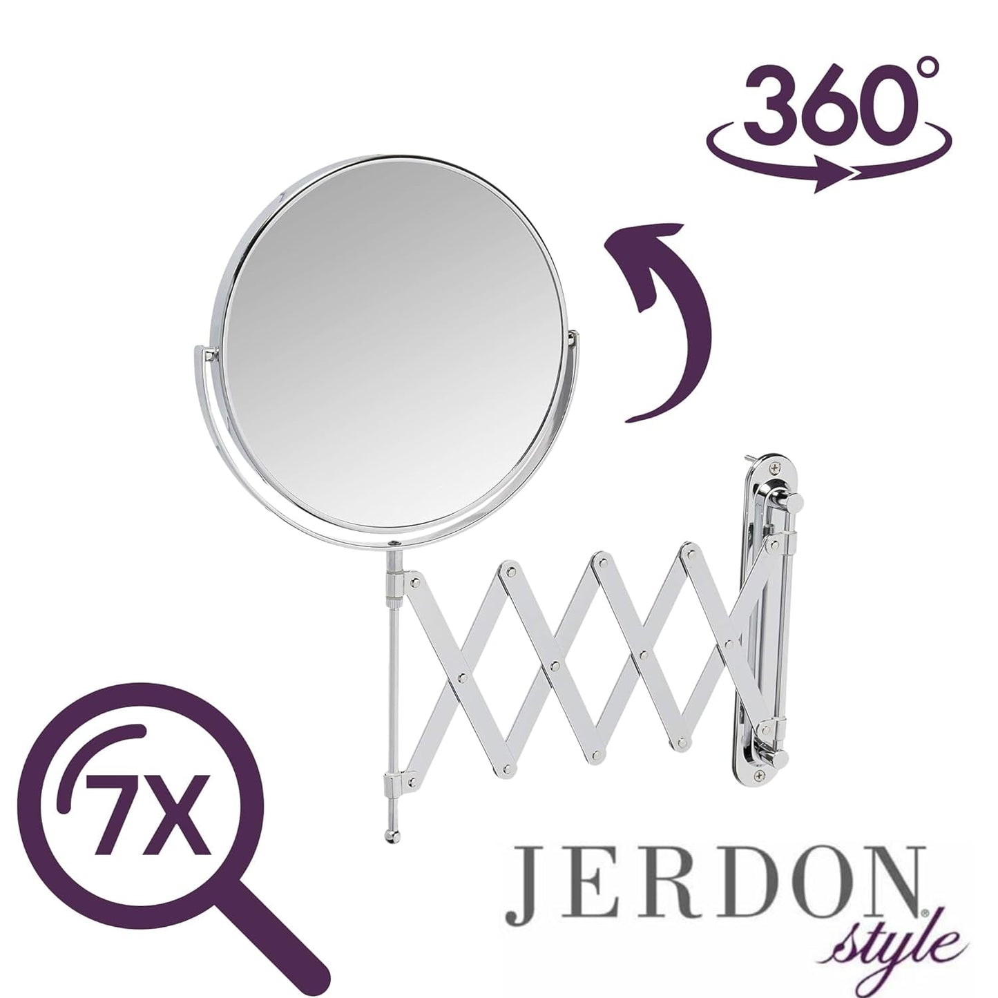 Jerdon 8-Inch Wall-Mounted Makeup Mirror | 7X/1X Magnification | Nickel Finish