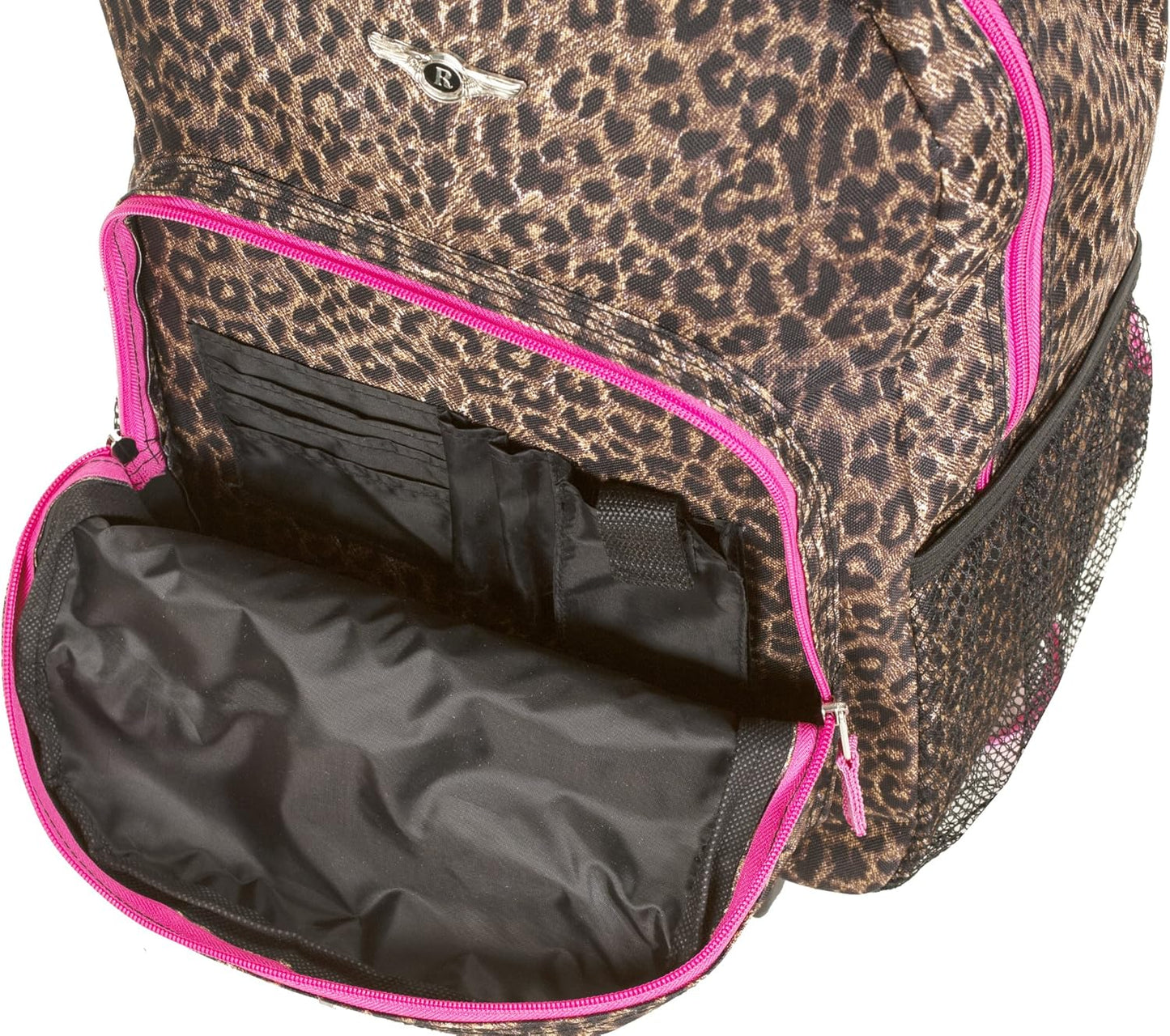 Rockland Double Handle Rolling Backpack, BLUELEOPARD, 17-Inch